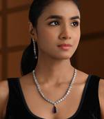 Silver plated cubic zirconia american diamond necklace & earrings jewellery set for women