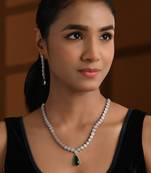 Silver plated cubic zirconia american diamond necklace & earrings jewellery set for women