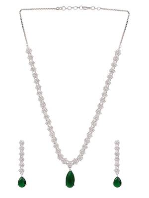 Silver plated cubic zirconia american diamond necklace & earrings jewellery set for women 2