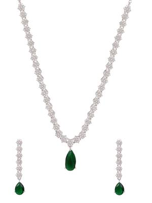 Silver plated cubic zirconia american diamond necklace & earrings jewellery set for women 3