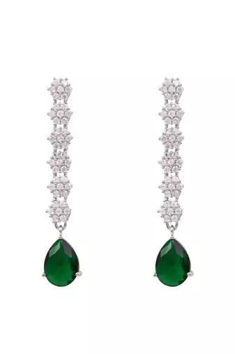 Silver plated cubic zirconia american diamond necklace & earrings jewellery set for women