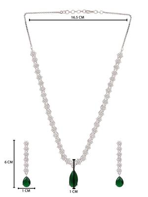 Silver plated cubic zirconia american diamond necklace & earrings jewellery set for women 5