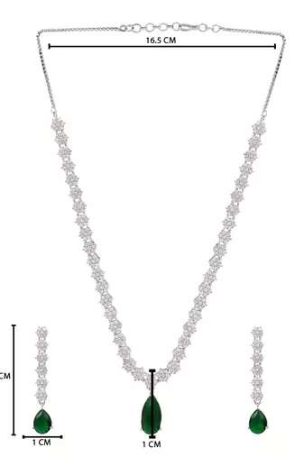 Silver plated cubic zirconia american diamond necklace & earrings jewellery set for women