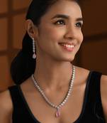 Silver plated cubic zirconia american diamond necklace & earrings jewellery set for women