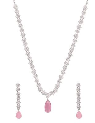 Silver plated cubic zirconia american diamond necklace & earrings jewellery set for women 2