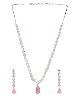Silver plated cubic zirconia american diamond necklace & earrings jewellery set for women 3