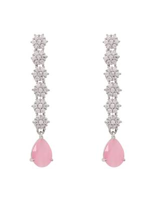 Silver plated cubic zirconia american diamond necklace & earrings jewellery set for women 4