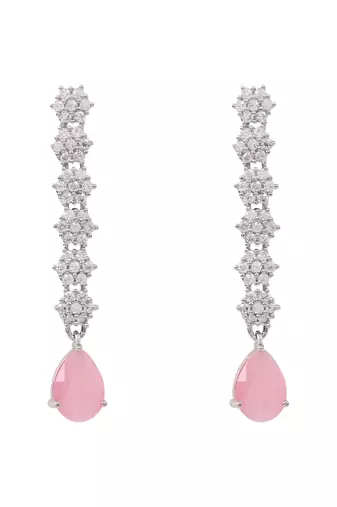 Silver plated cubic zirconia american diamond necklace & earrings jewellery set for women