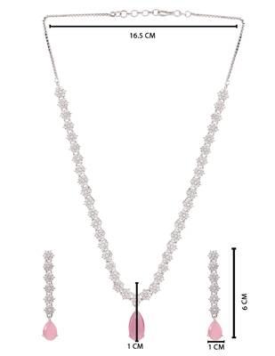 Silver plated cubic zirconia american diamond necklace & earrings jewellery set for women 5
