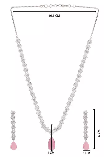 Silver plated cubic zirconia american diamond necklace & earrings jewellery set for women