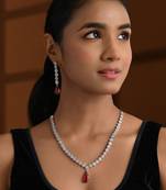 Silver plated cubic zirconia american diamond necklace & earrings jewellery set for women