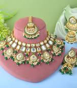 Classic green color kundan necklace set with beautiful stone detailing