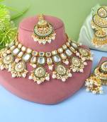 Pure white color kundan necklace set with detailed stone craftwork