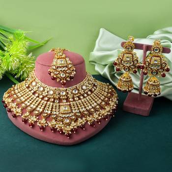 Premium maroon color kundan necklace set for elegant occasions 2
