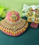 Traditional yellow color kundan necklace set for festive outfits