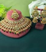Bridal maroon & green color kundan necklace set for special events