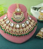 Radiant green color kundan necklace set with antique finishing