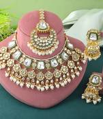 Luxurious white color kundan necklace set for classic bridal looks