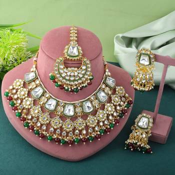 Maroon & green color kundan necklace set for engagement ceremonies 1