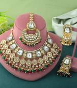 Maroon & green color kundan necklace set for engagement ceremonies