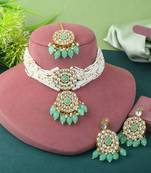 Stylish pista green color choker kundan necklace set for parties