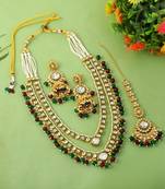 Rich maroon & green color kundan necklace set for royal occasions