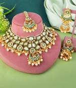 Traditional gold color kundan necklace set for wedding celebrations