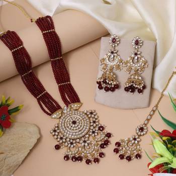 Maroon color kundan necklace set 1