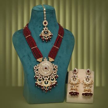 Maroon color kundan necklace set 2