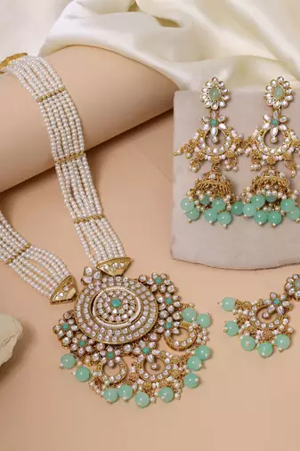 Pista green color kundan necklace set