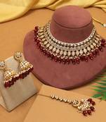 Maroon color kundan necklace set