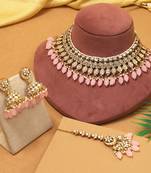 Pink color kundan necklace set