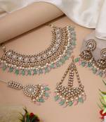 Pink & pista green color kundan necklace set