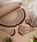 Maroon color kundan necklace set
