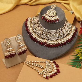 Maroon color kundan necklace set 2