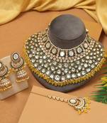 Yellow color kundan necklace set