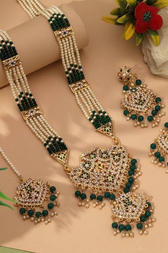 Green color rajputi jewellery rani haar