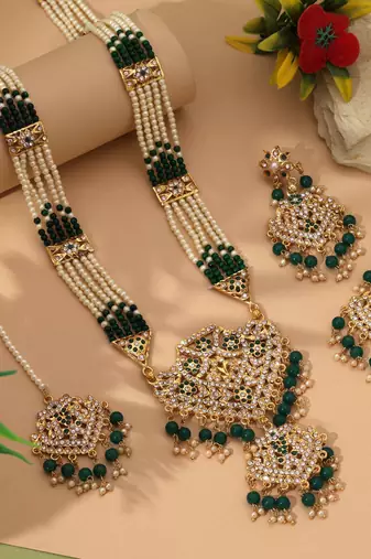 Green color rajputi jewellery rani haar