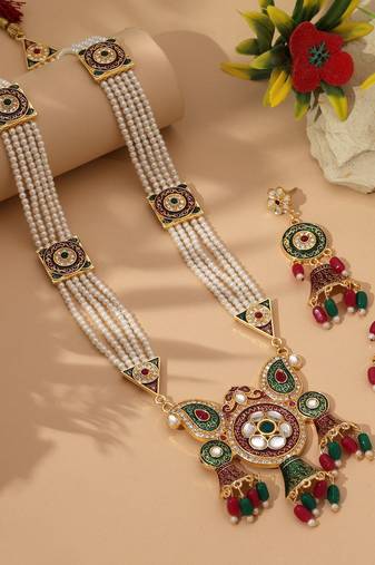 Maroon & green color rajputi jewellery rani haar