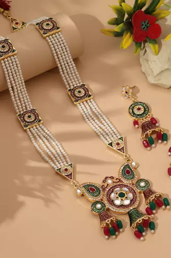 Maroon & green color rajputi jewellery rani haar