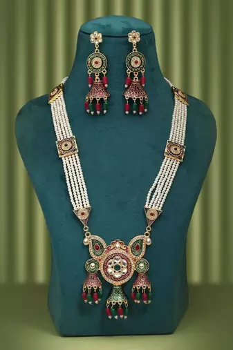 Maroon & green color rajputi jewellery rani haar