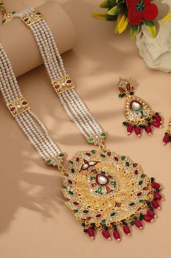 Maroon & green color rajputi jewellery rani haar