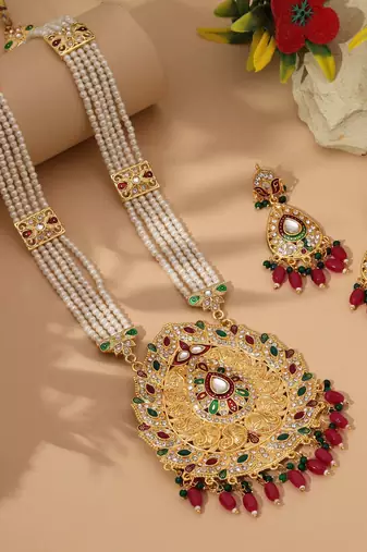 Maroon & green color rajputi jewellery rani haar