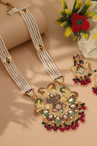 Maroon & green color rajputi jewellery rani haar