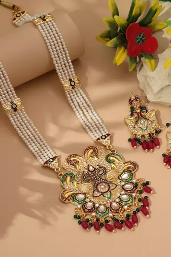 Maroon & green color rajputi jewellery rani haar