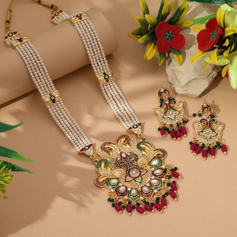 Maroon & green color rajputi jewellery rani haar