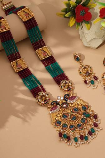 Multi color peacock feather rajputi jewellery rani haar