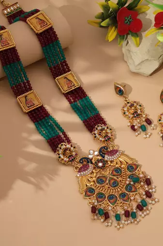 Multi color peacock feather rajputi jewellery rani haar