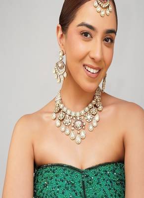 Gold plated kundan necklace set 1