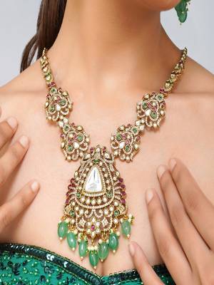 Gold plated kundan multicolor stone necklace set 2